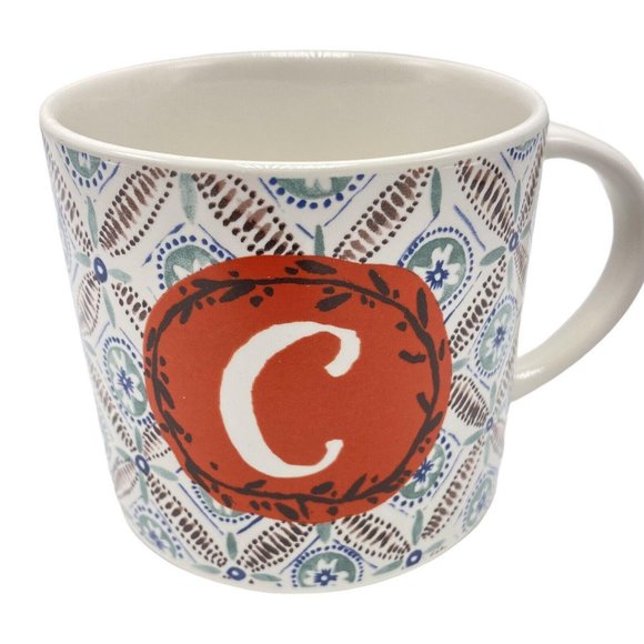Anthropologie Monogram C Friendship Oscar Wilde Quote Mug White Blue Brown Red - Picture 1 of 4